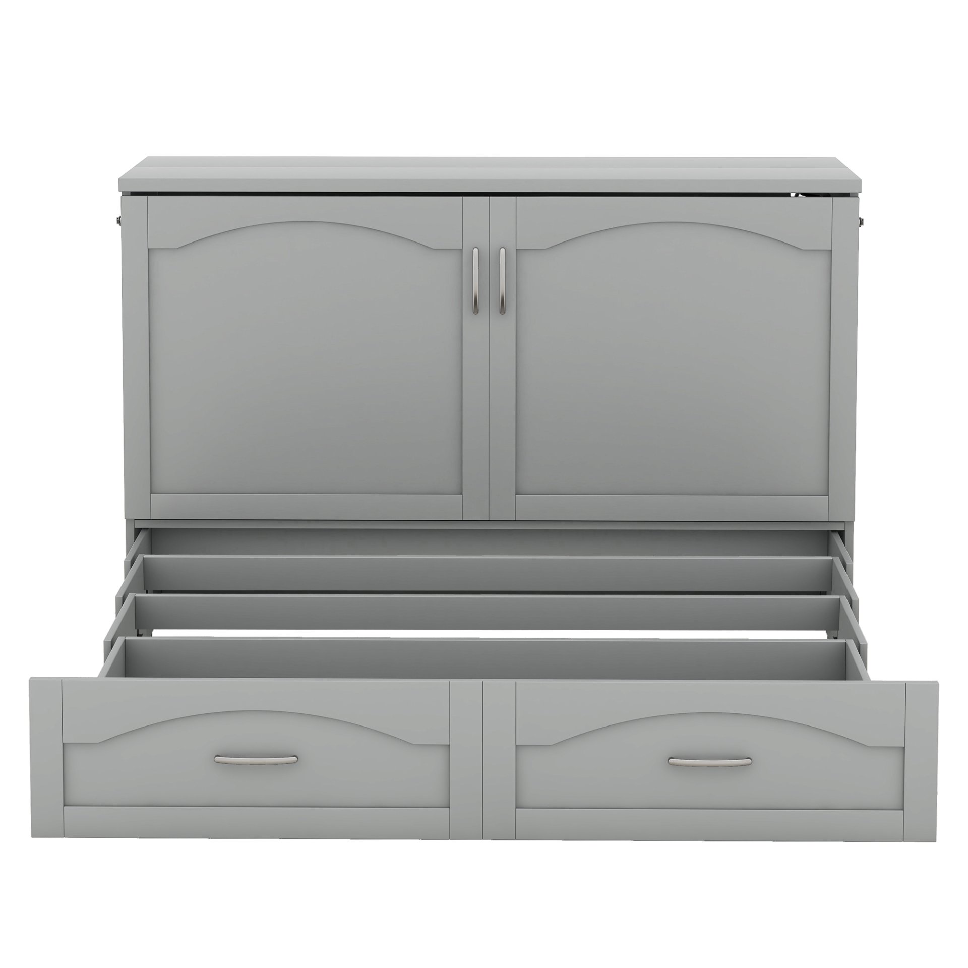 Queen Size Murphy Wall Bed With Drawer And A Set Of Sockets & USB Ports, Pulley Structure Design - Gray - Image 20