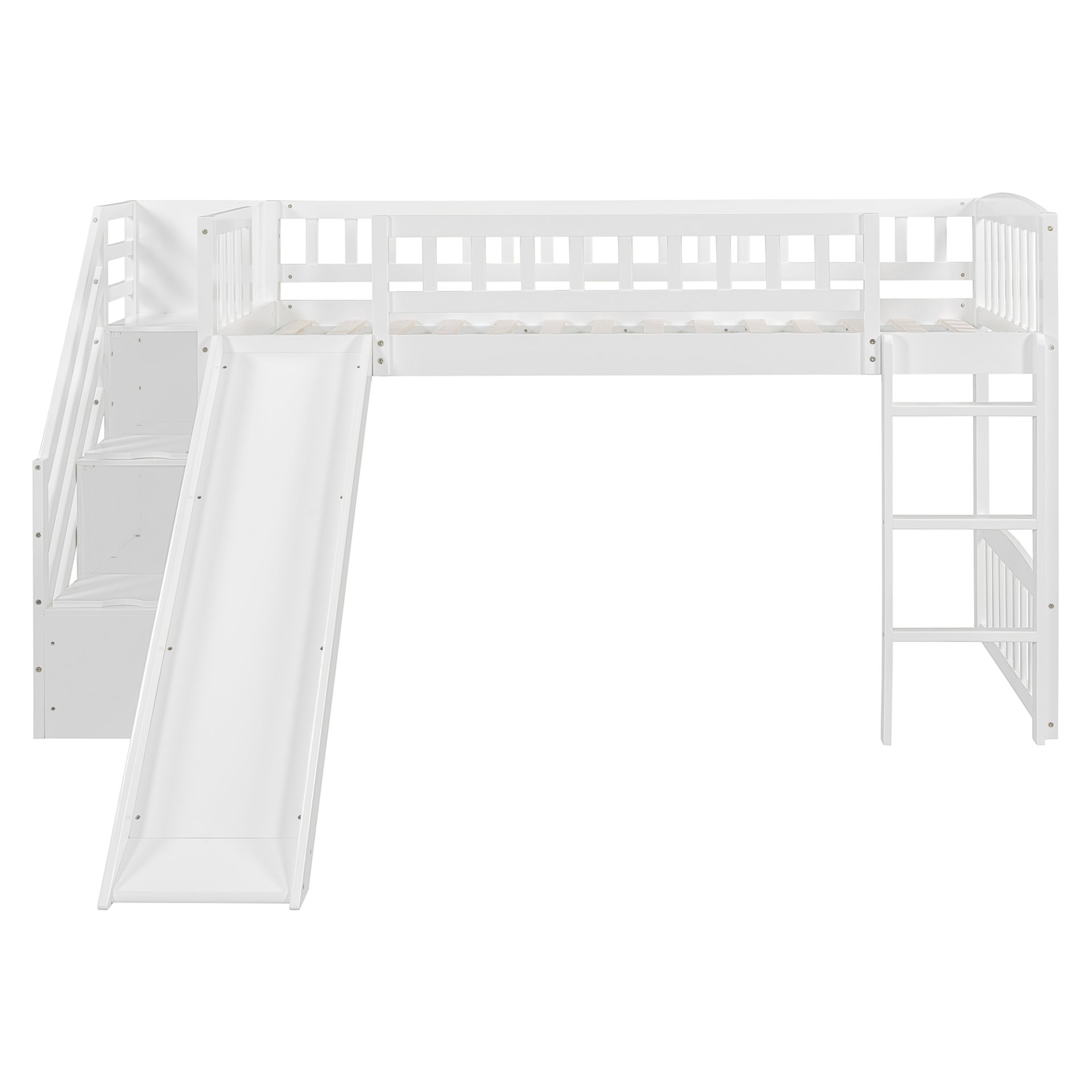 Twin Size Loft Stairway Bed With 2 Drawers And Slide - White - Image 12