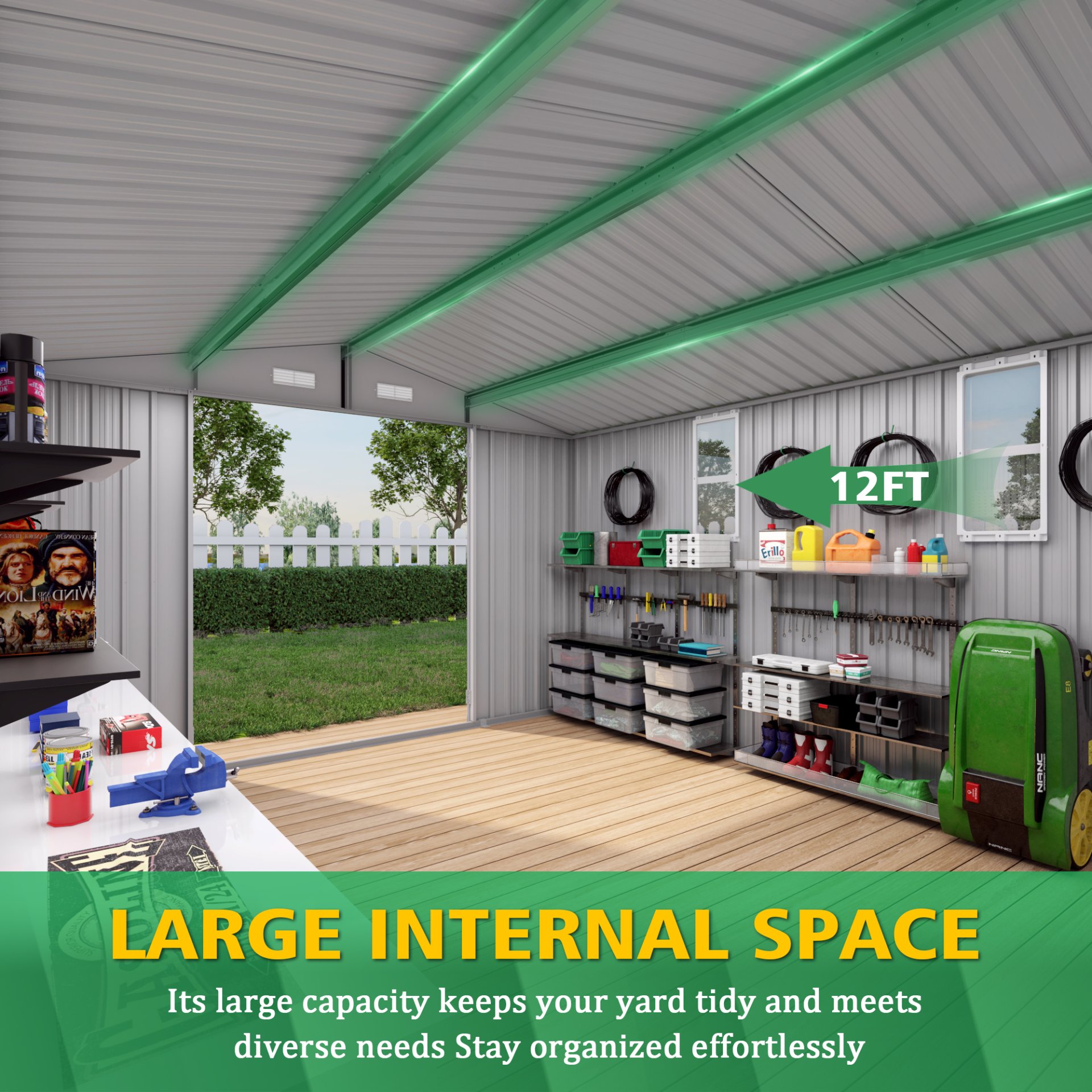 Large Metal Garden Shed With Double Door And Windows Waterproof Tool Shed - Gray - Image 8