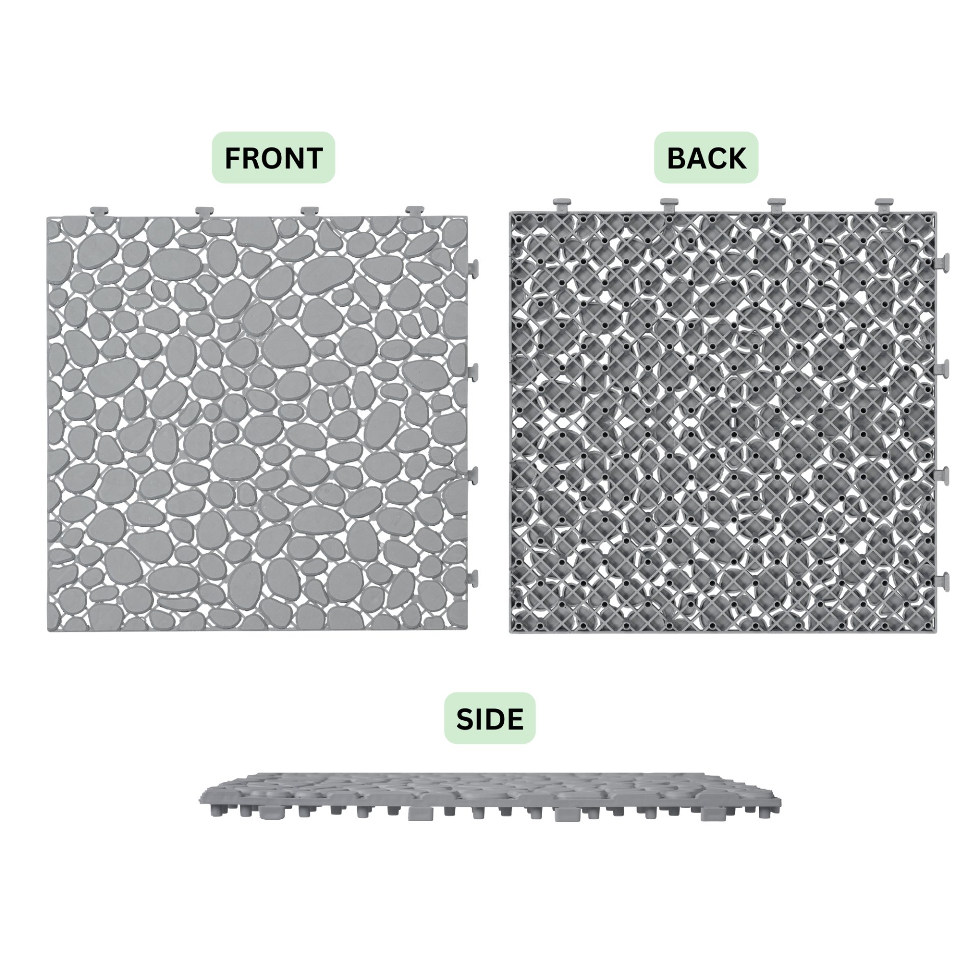 Interlocking Deck Tiles Plastic Waterproof Outdoor All Weather Anti-Slip Bathroom Shower Balcony Porch Strong Weight Capacity Upto 440 Lbs, Pebble Stone Pattern Pack Of 12 - Gray - Image 19
