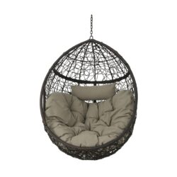 Kylie - Hanging Basket Chair Brown Cozy Rattan Design With Water Resistant Cushions - Khaki / Brown