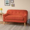 Classic Loveseat With Rolled Armrests And Button Tufting - Orange - Image 2
