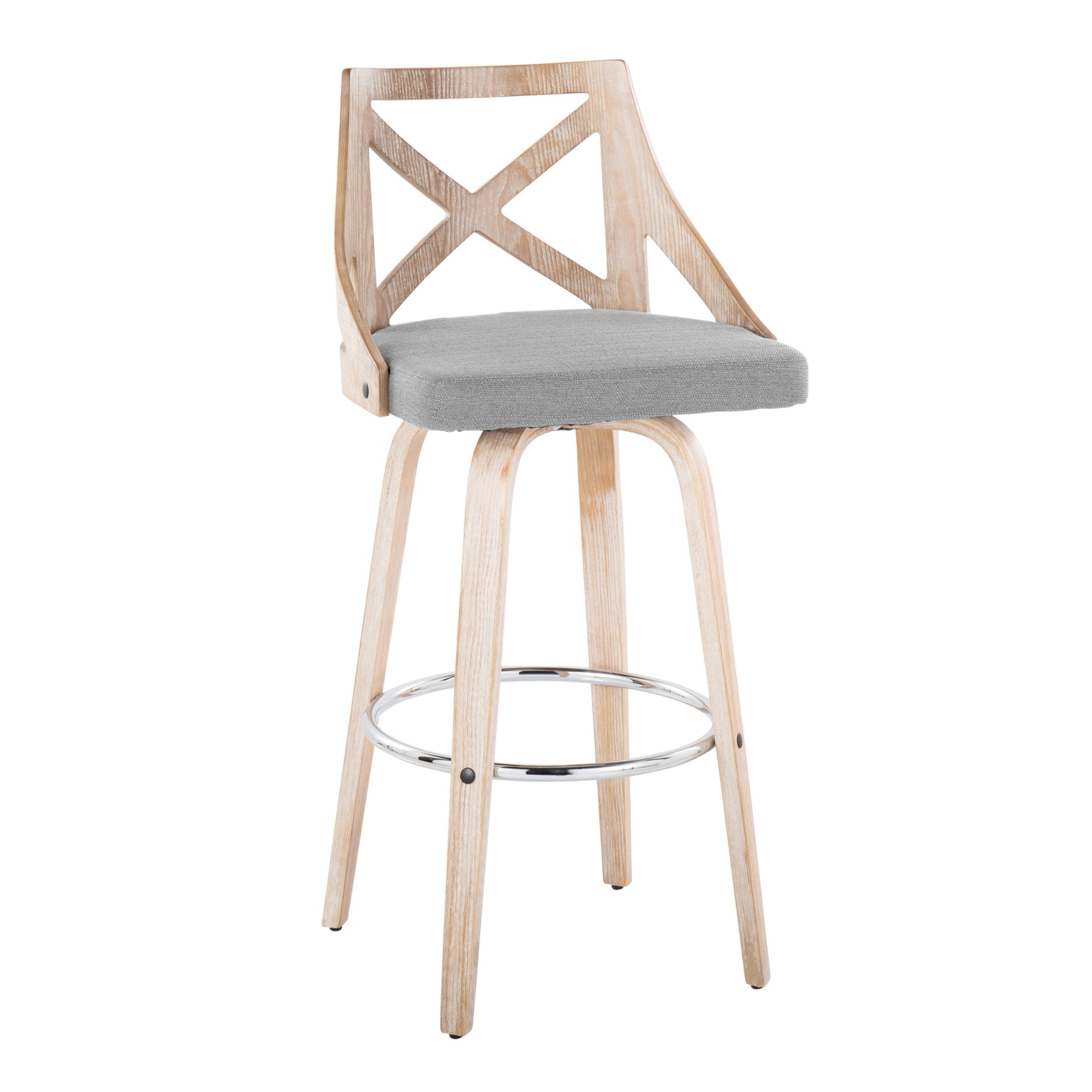 Charlotte - Farmhouse Fixed Height Barstool With Swivel With Round Footrest (Set of 2) - White Washed / Light Gray - Image 2