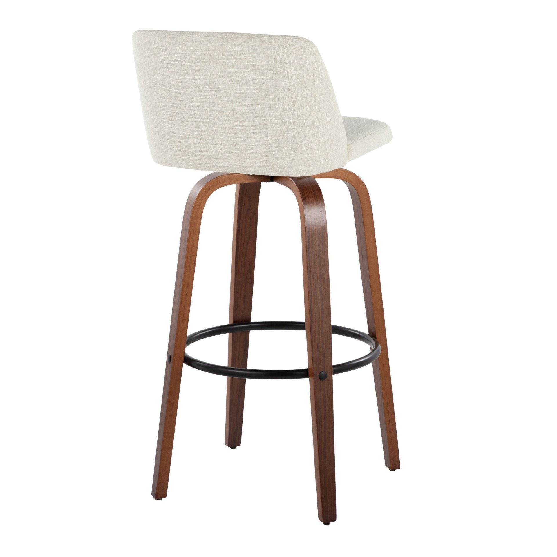 Toriano - Mid-Century Modern Fixed Height Barstool With Swivel With Round Footrest (Set of 2) - Walnut / Cream / Black - Image 4