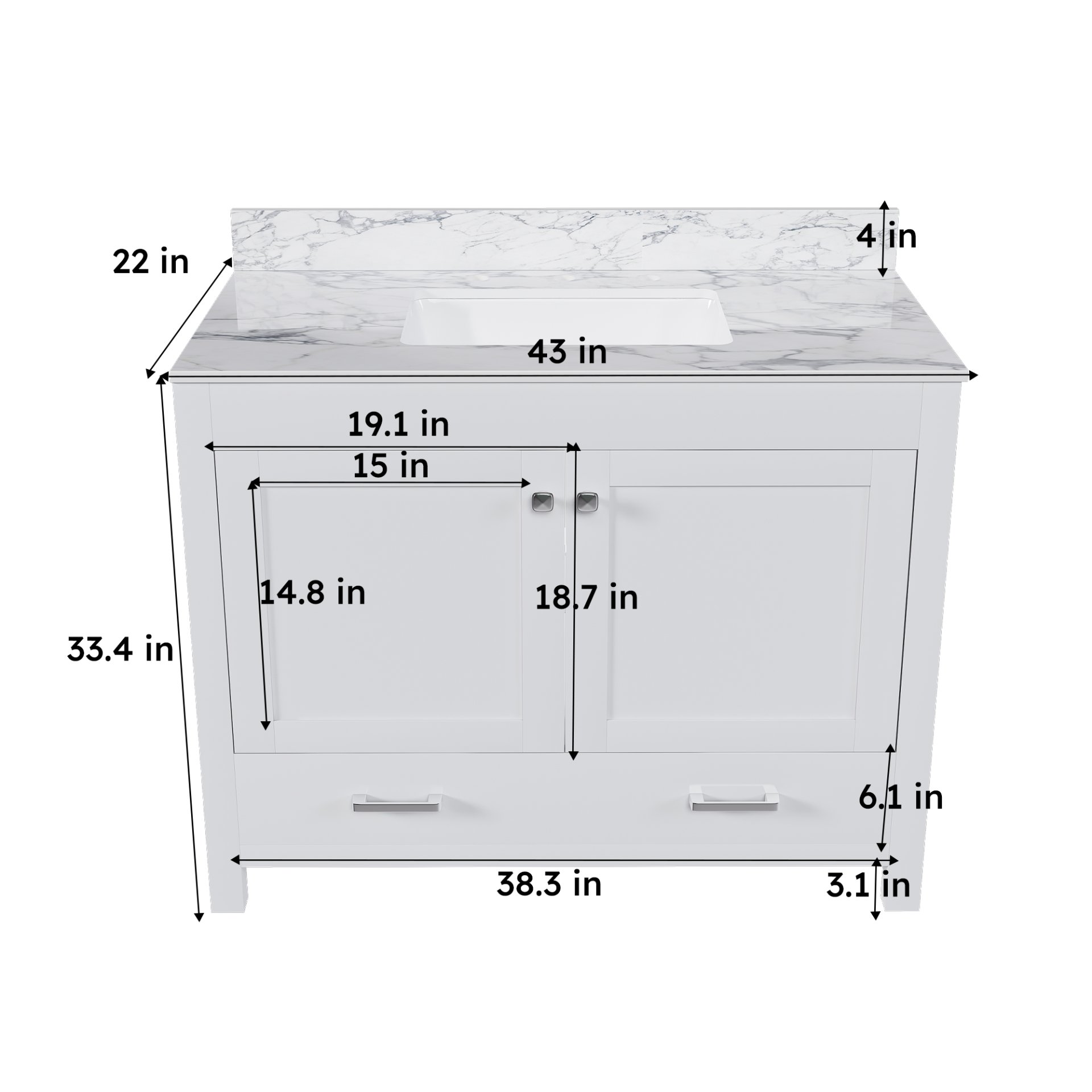 43" Bathroom Vanity Multi Functional Cabinet - White - Image 3