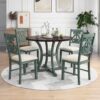 Retro Style 5 Piece Round Dining Table Set With Storage Shelf And Fabric Chairs - Antique Blue / Dark Brown - Image 4
