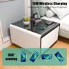 Modern Smart Side Table With Built-In Fridge, Wireless Charging, Temperature Control, Power Socket, USB Ports, Outlet Protection, Induction Light - White - Image 6