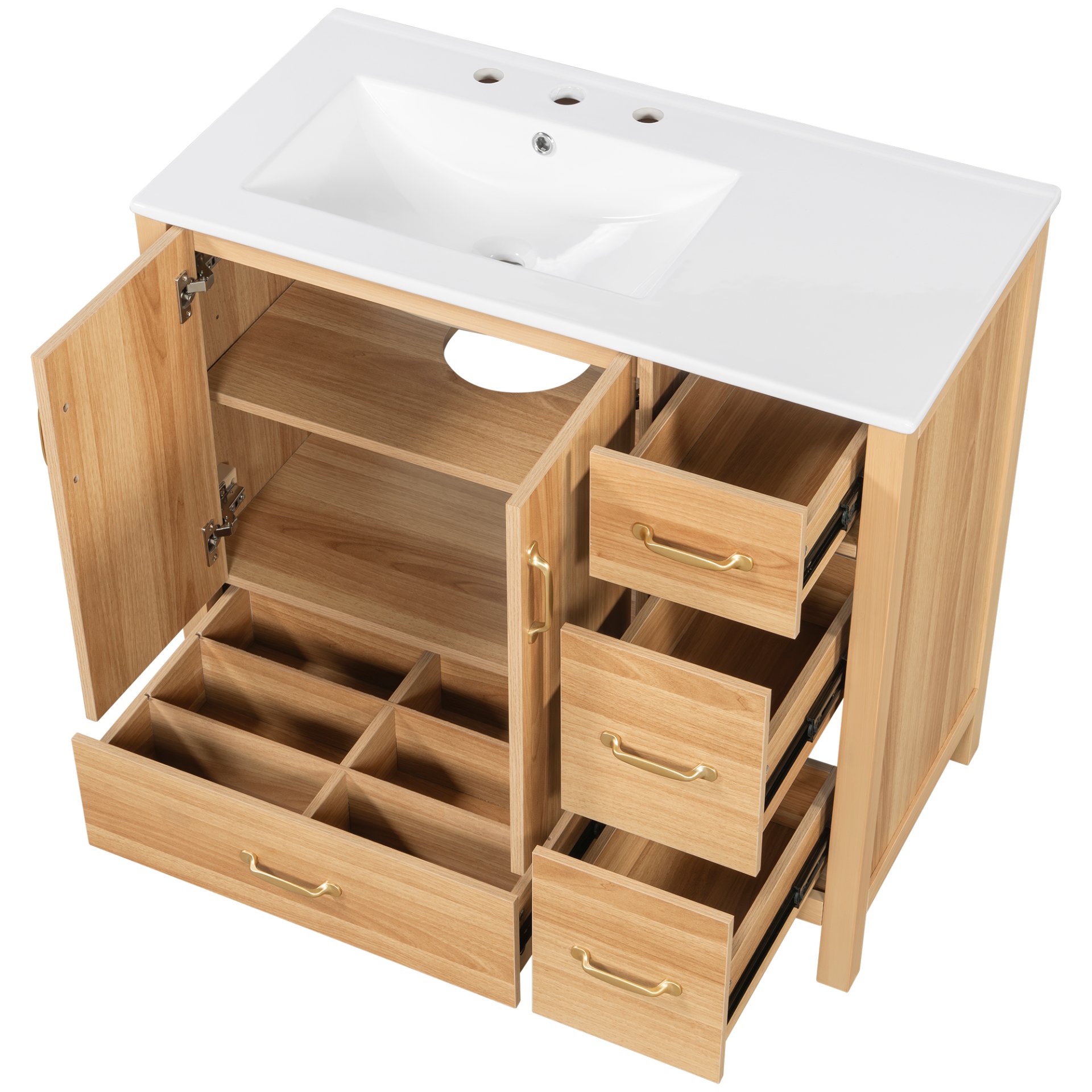 36" Bathroom Vanity, 2 Soft Close Doors, 4 Soft Close Drawers, Adjustable Shelf, Storage Cabinet - Acacia Wood - Image 20