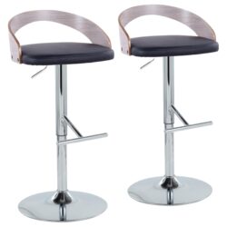 Grotto - Contemporary Adjustable Height Barstool With Swivel With Straight T Footrest (Set of 2) - Chrome / Light Gray / Black