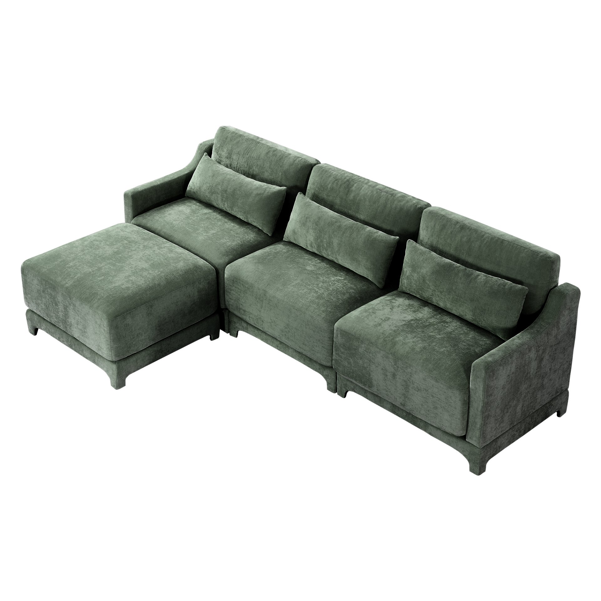 3 Seater Chenille Sofa With Movable Ottomans High Resilience Sponge Easy Installation Wood Base - Green - Image 22