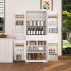 Farmhouse Style Pantry Cabinet With Drawer 2 Cabinets & 6 Door Shelves Adjustable Shelves Freestanding Cupboard - White - Image 2