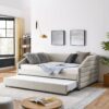 Full Size Elegant Upholstered Tufted Sofa Bed With Trundle, Linen Fabric - Beige - Image 7