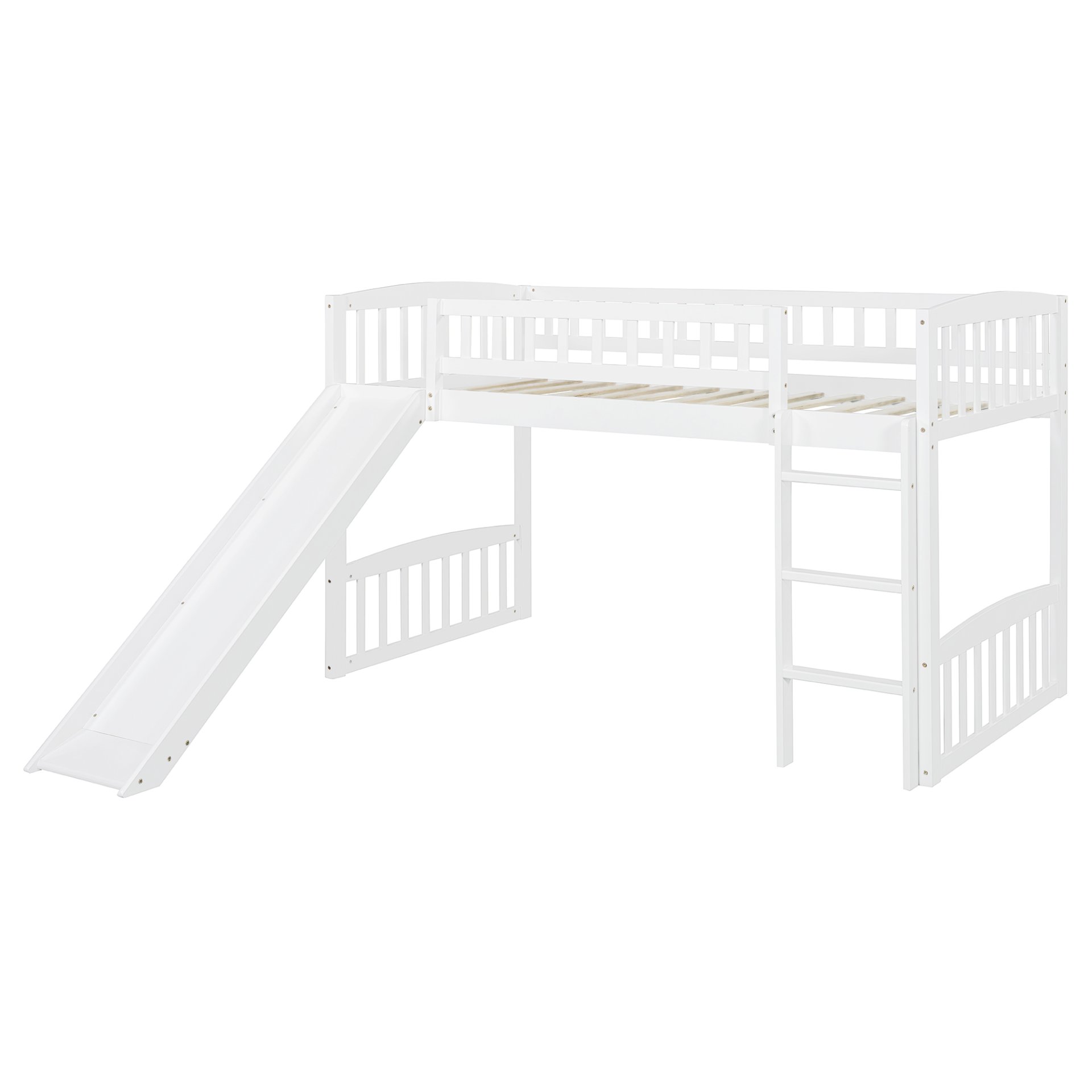 Twin Size Loft Bed With Slide And Ladder - White - Image 11