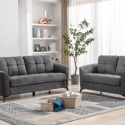 Callie - Woven Fabric Living Room Sofa, Loveseat (Set of 2) - Gray