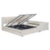 Queen & Twin Long Size Upholstered Platform Bed, Mother & Child Bed With Hydraulic Storage System, Drawer Box, Bedhead Storage Shelf And 2 Pairs Of Sockets & USB Ports - Beige - Image 4