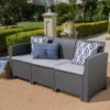 Outdoor 3 Seater Rattan Sofa With Water Resistant Cushions - Gray - Image 2
