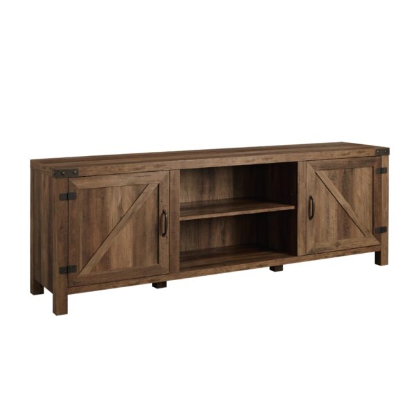 Rustic Farmhouse Double Barn Door 70" TV Stand For 80" TVs With Center Shelves - Rustic Oak
