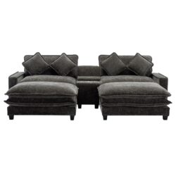 Modern Chenille Upholstered Sectional Sofa With Ottomans, USB Ports, Cup Holders, And Storage - Gray