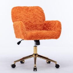 Office Chair, Artificial Rabbit Hair Home Office Chair With Golden Metal Base, Adjustable Desk Chair Swivel Office Chair, Vanity Chair - Orange