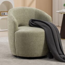 Chenille Fabric Swivel Accent Armchair Barrel Chair With Black Powder Coating Metal Ring - Light Green