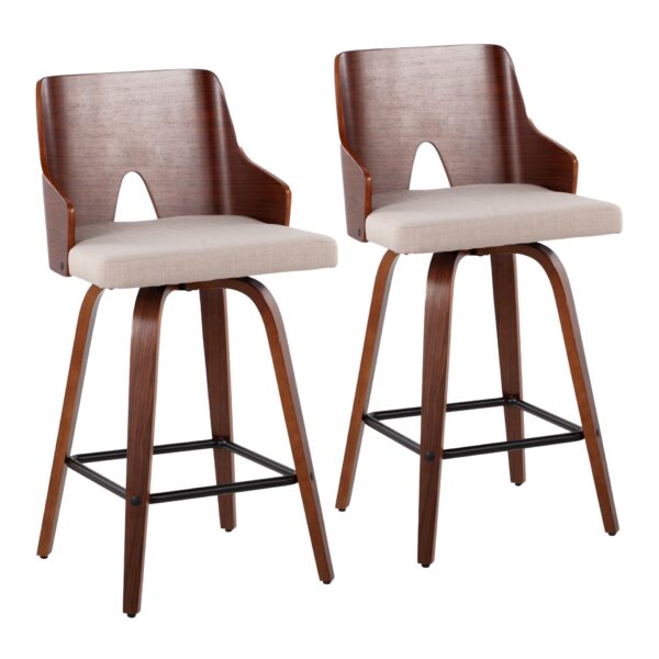 Ariana - Mid-Century Modern Counter Stool (Set of 2) - Walnut / Beige