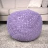 Bordeaux - Knitted Cotton Round Pouf Ottoman - Lavender - Image 2