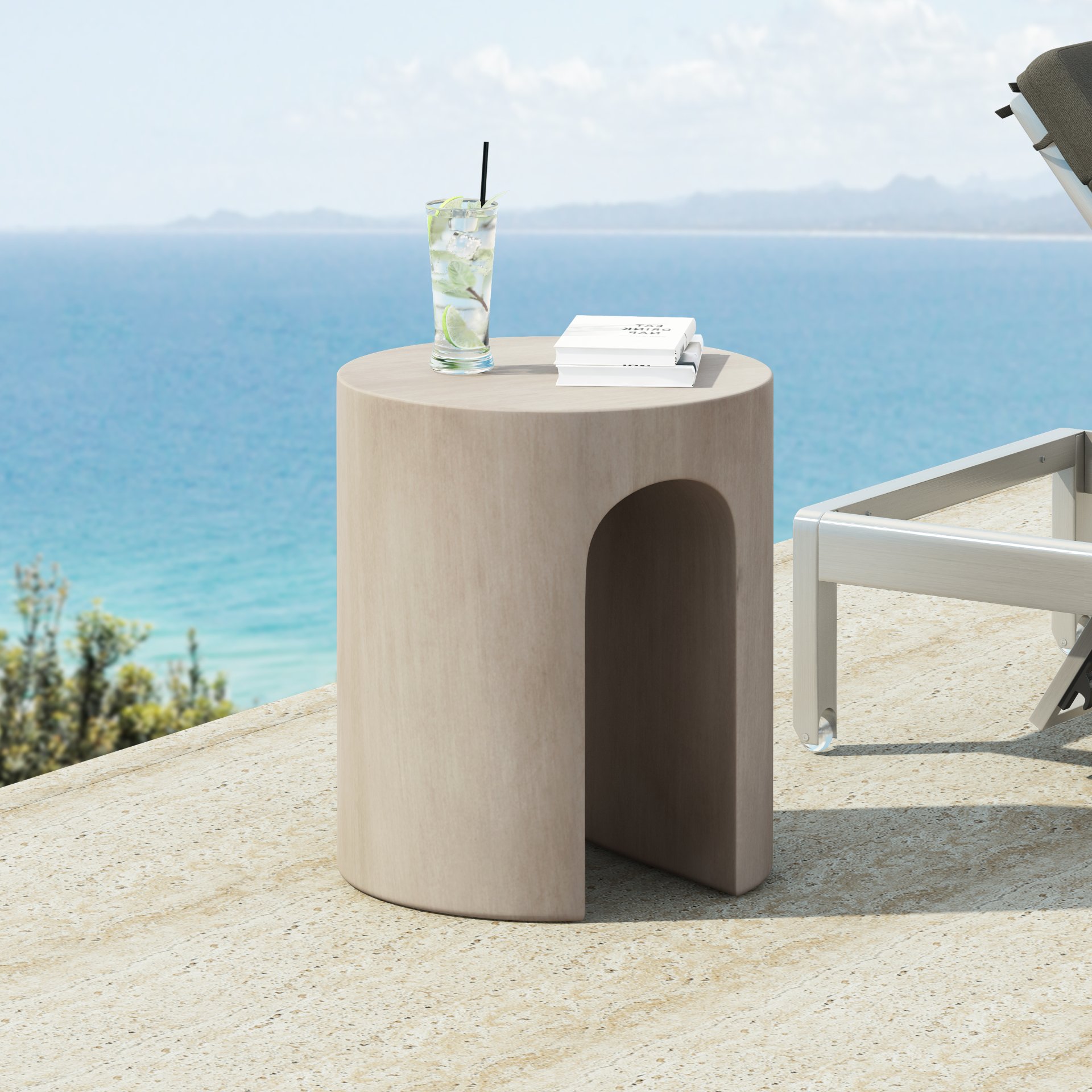 Outdoor Round With U Shape Side Table - Light Gray - Image 2