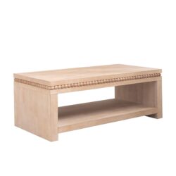 Modern Wood Coffee Table With Beaded Trim, Light, Farmhouse & Coastal Living Room Furniture - Natural
