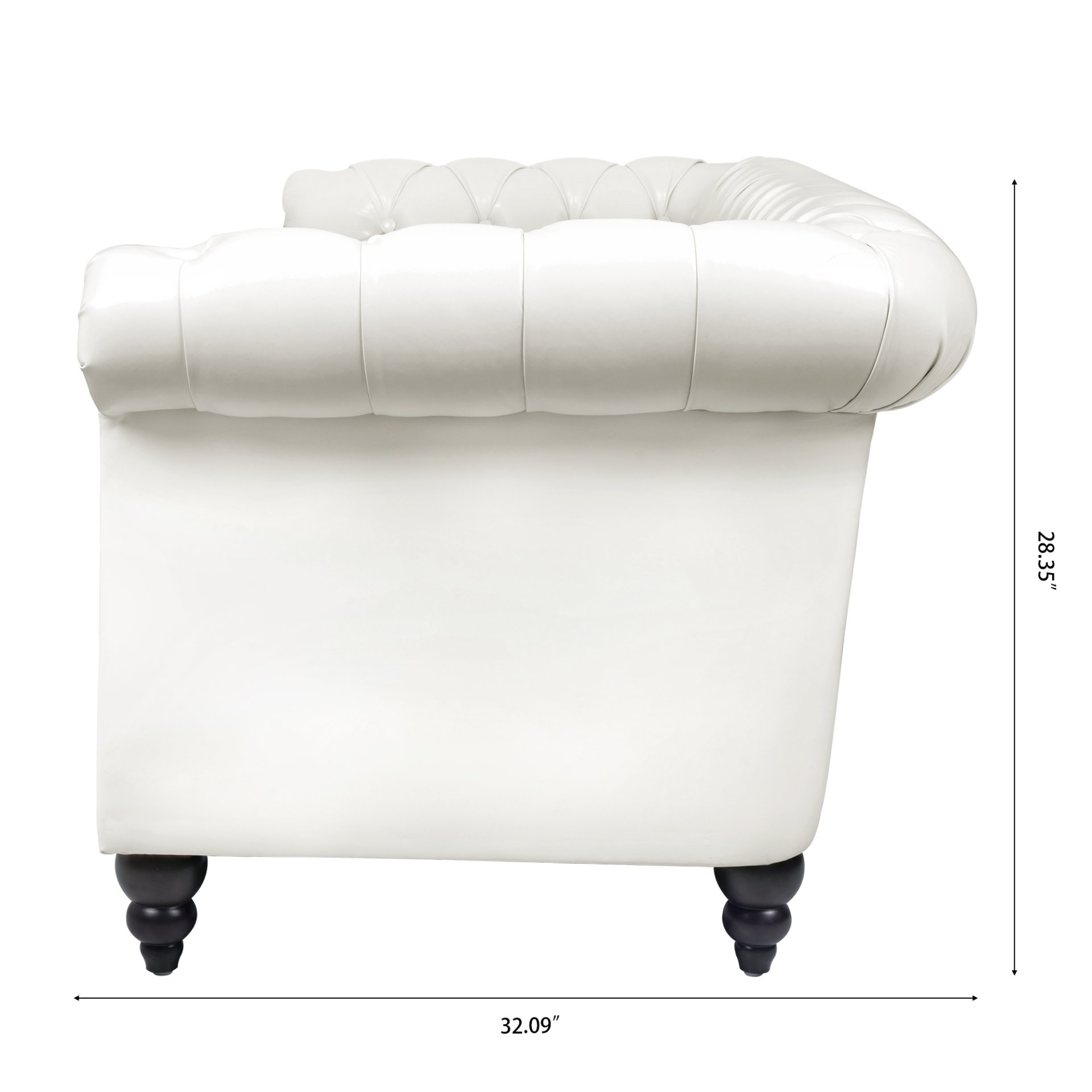 84.65" Rolled Arm Chesterfield 3 Seater Sofa - White - Image 13