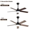 Modern Ceiling Fan With 3 Color Dimmable Light 5 Blades Remote Control Reversible Dc Motor For Bedroom - Black - Image 5