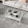Rectangle Coffee Table With Tempered Glass Top And Metal Legs, Modern Table For Living Room - Transparent / White - Image 5
