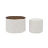 Classic 2 Piece Round Chenille Storage Ottoman Set With Drum Shaped Stool And Desktop Panel - Beige - Image 12