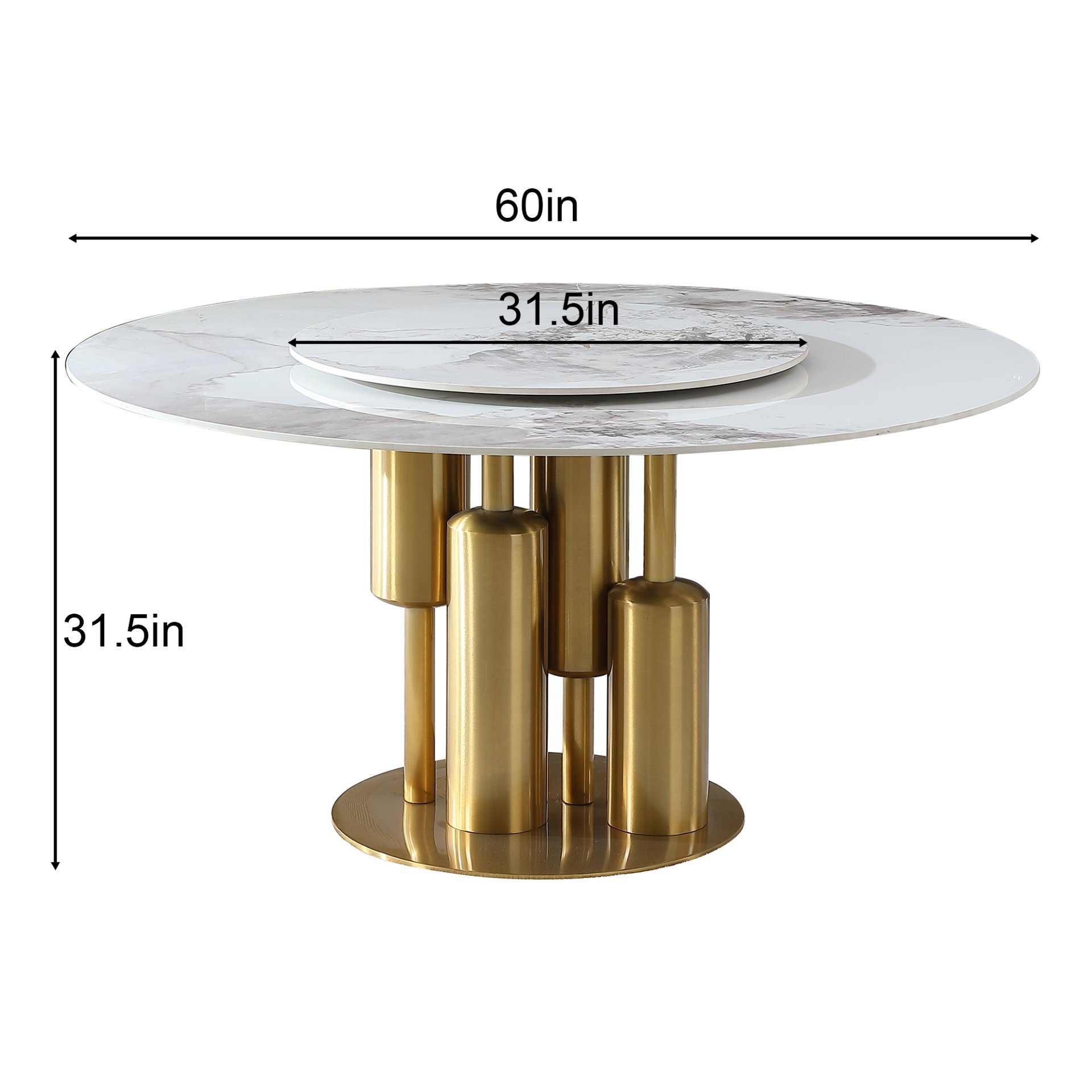 Round Sintered Stone Table, Modern Marble Dining Table (Table Only) - Gold / White - Image 3