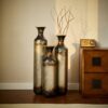 Modern Droplet Shaped Floor Vase Set, Glazed Metal Decorative Vases 3 Piece Home Accent For Living Room - Gold / White - Image 2