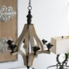 6 Light Wood Chandelier, Hanging Light Fixture With Adjustable Chain For Kitchen, Bulb Not Included - Cream - Image 6
