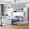 Full Size Bed With All In One Cabinet, Shelf And Sockets, Twin Size Trundle - White - Image 12
