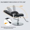 Classic Reclining Barber Chair Salon Chair For Hair Stylist With Heavy Duty Hydraulic Pump, 360° Rotation, Tattoo Chair Shampoo Beauty Salon Equipment, Max Load Weight 330 Lbs - Black - Image 4