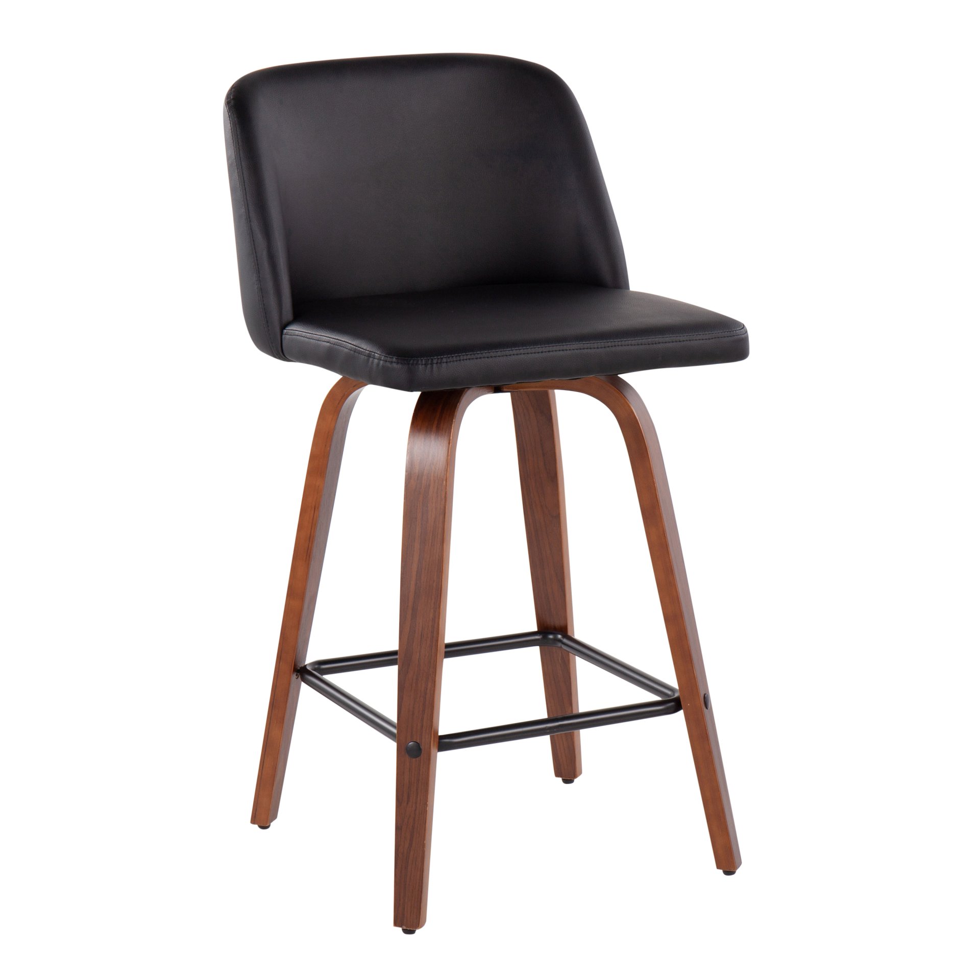 Toriano - Mid-Century Modern Fixed Height Counter Stool With Square Footrest (Set of 2) - Walnut / Black - Image 2