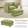 Modern Armchair Sofa Cozy Upholstered Sofa Chair With Movable Ottoman, Wide Seat - Green - Image 5