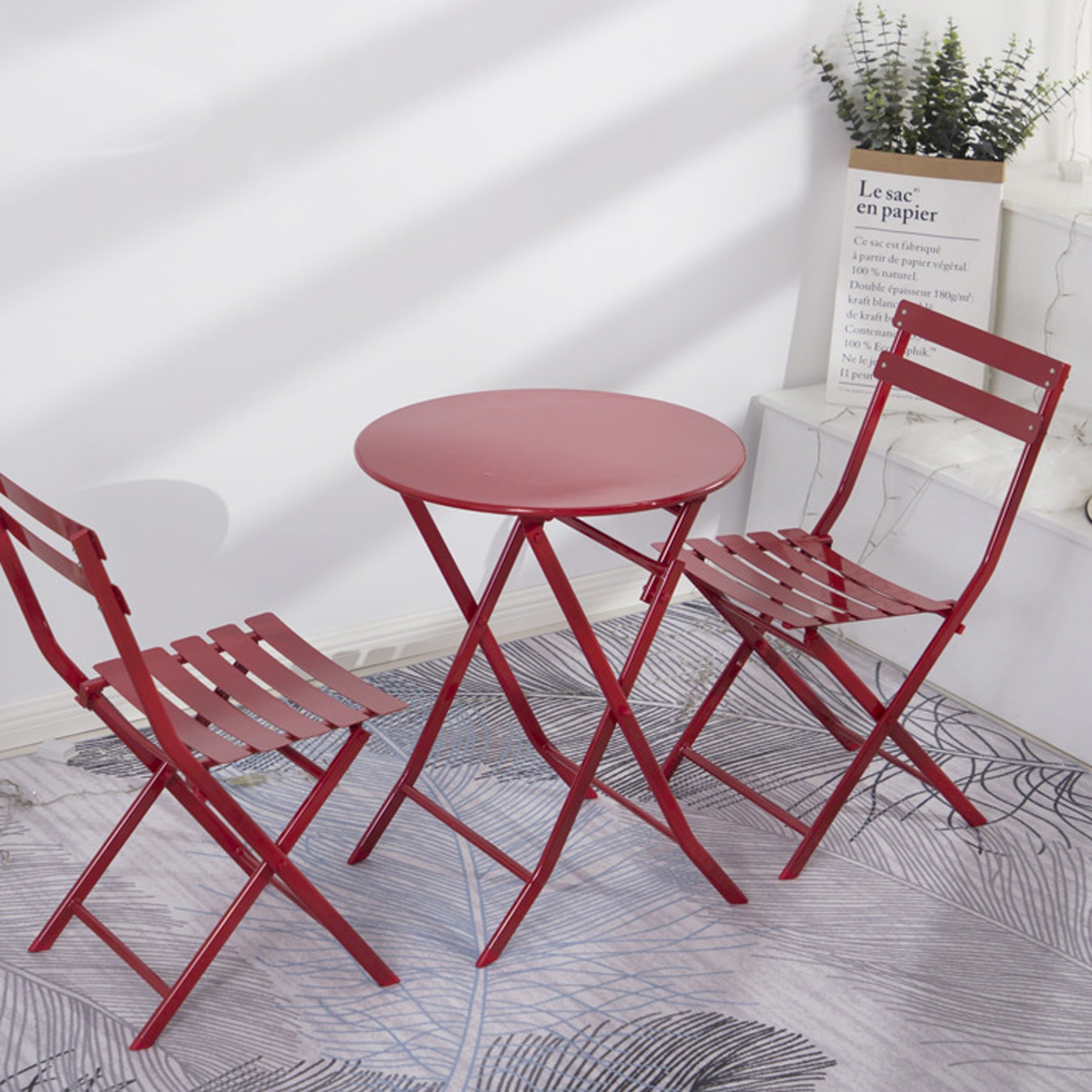 3 Piece Patio Bistro Set Of Foldable Round Table And Chairs - Red - Image 13