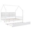 Full Size House Bed With Trundle, Kids Bed With Shelf - White - Image 5