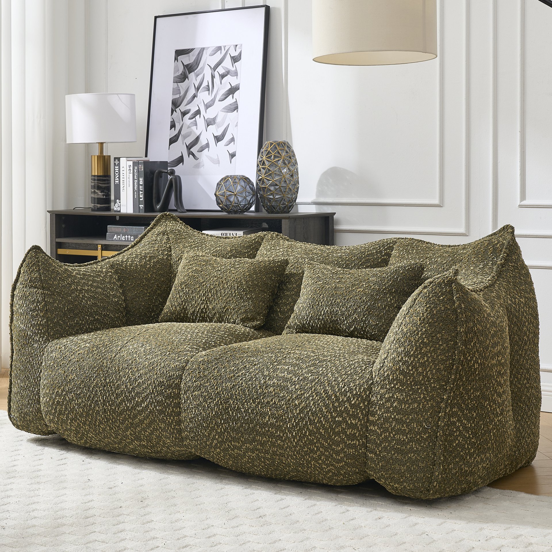 Comfortable Dual Beanbag Chair With High Resilience Foam Core For 2 People In - Olive Green - Image 7