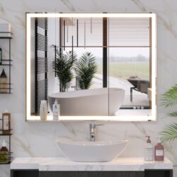 LED Bathroom Vanity Mirror Wall Mounted Adjustable White / Warm / Natural Lights Anti-Fog Touch Switch With Memory Modern Smart Large Bathroom Mirrors - Silver