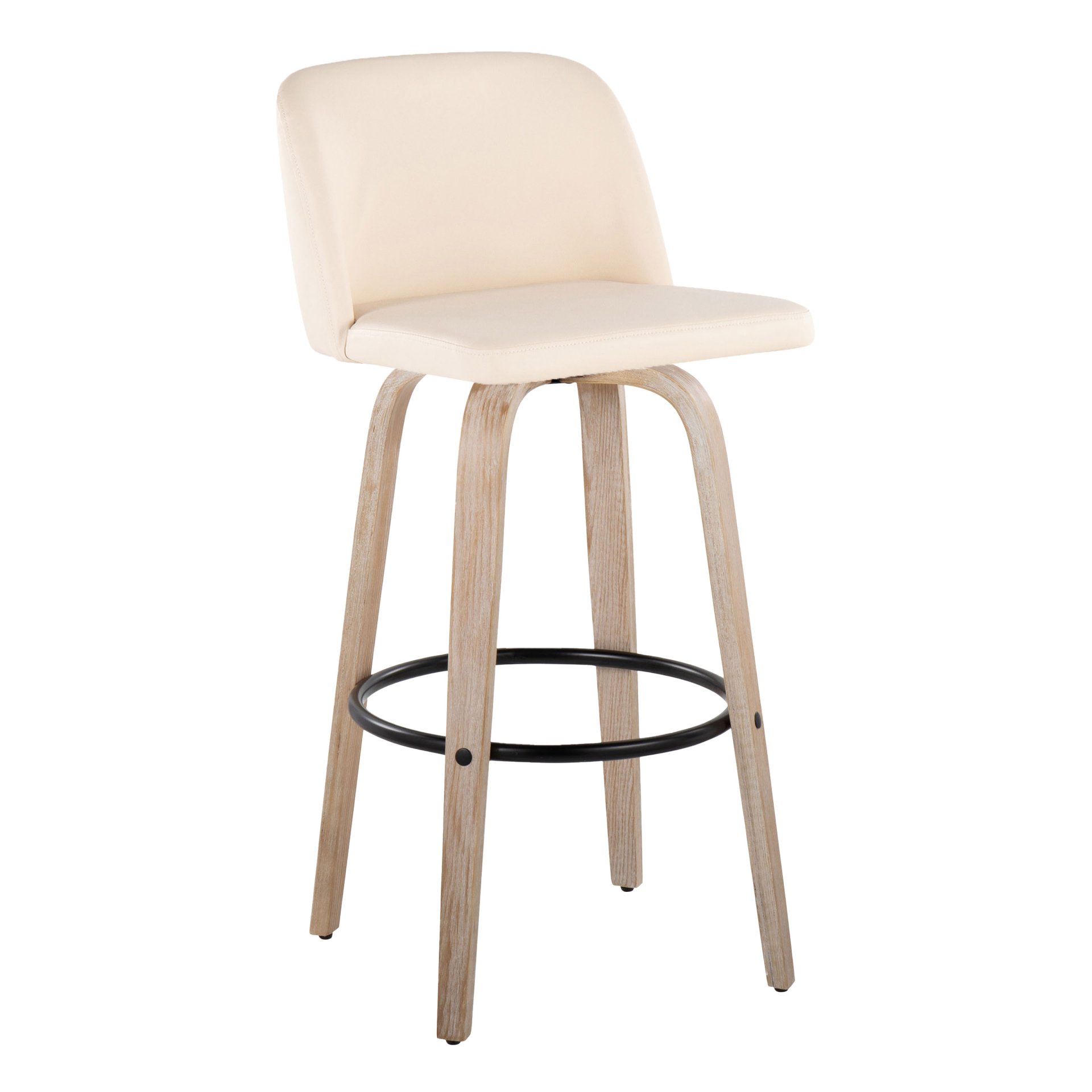 Toriano - Mid-Century Modern Fixed Height Barstool With Swivel And Round Footrest (Set of 2) - White Washed / Cream - Image 2