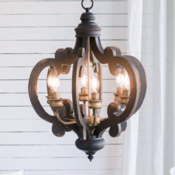 French Country Wood Chandelier, 6 Light Farmhouse Pendant Light Fixture With Adjustable Chain For Kitchen Foyer Hallway, Bulb Not Included - Black