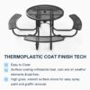 Round Outdoor Steel Picnic Table 46" With Umbrella Pole - Black - Image 5