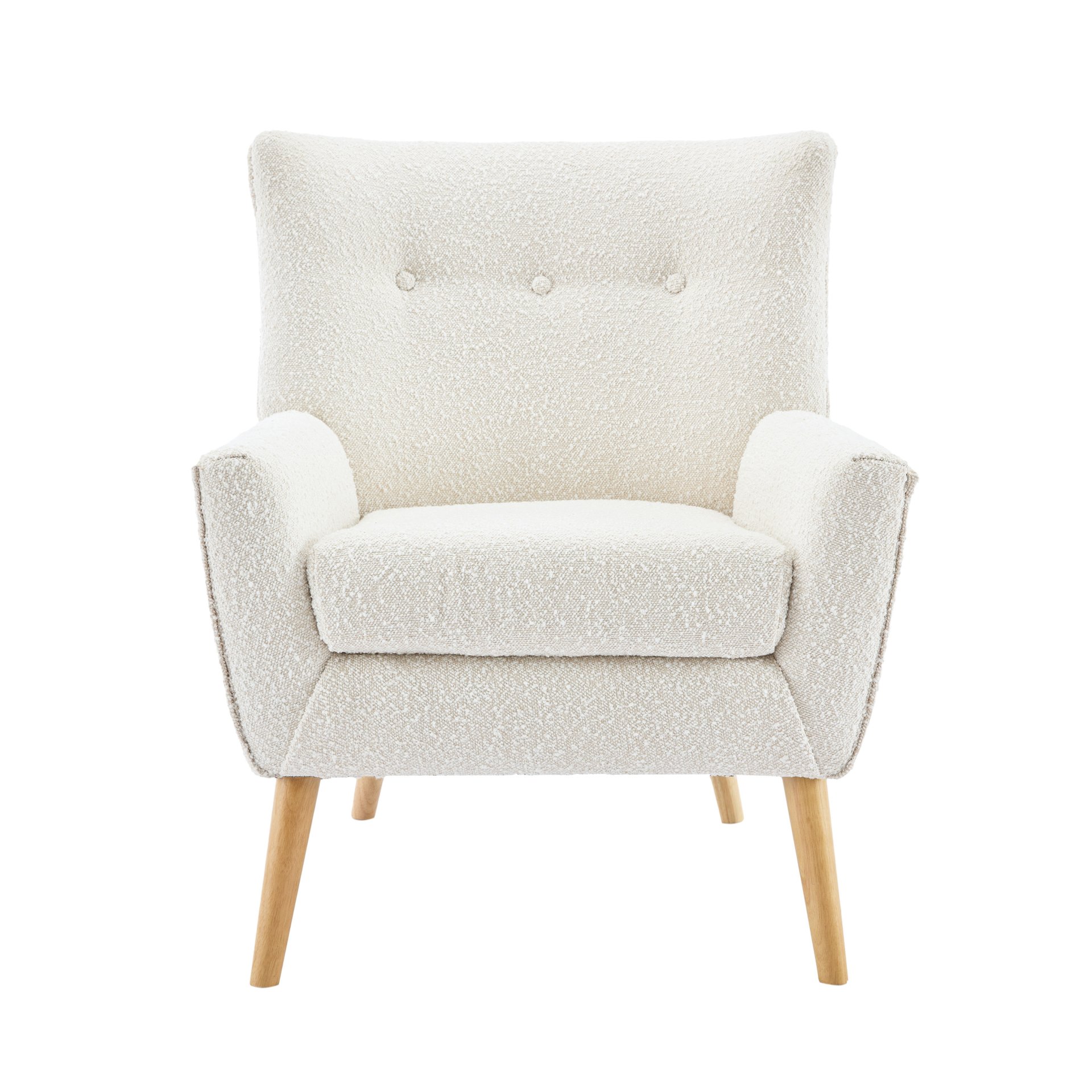 Ergonomic Accent Chair With Button Tufted Design And Rubber Wood Legs - Almond - Image 9