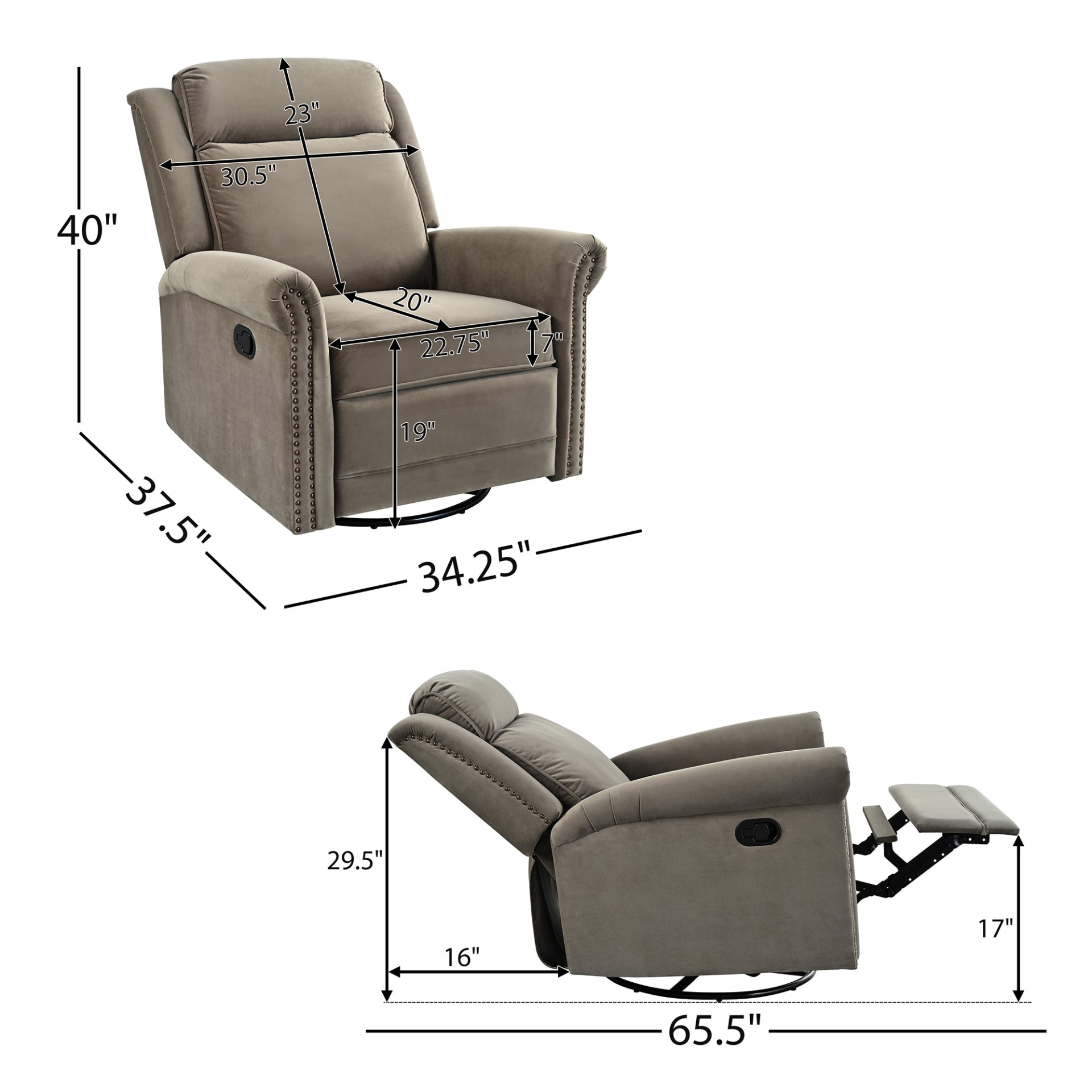 360 Degrees Swivel Recliner Manual Rocking With Adjustable Backrest For Living Room - Light Brown - Image 3