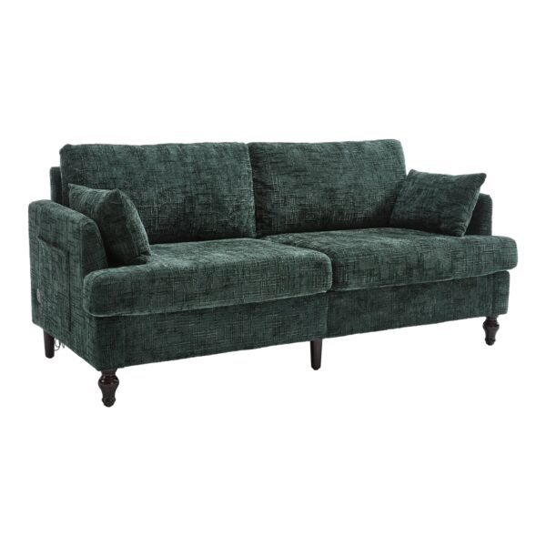 Modern Chenille 2 Seater Sofa With LED Light, USB Charging Port, And Storage Bag - Emerald