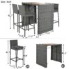 5 Pieces Outdoor Patio Wicker Bar Set, Bar Height Chairs With Non-Slip Feet And Fixed Rope, Removable Cushion, Acacia Wood Table Top - Brown / Gray - Image 21